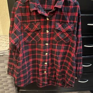 Red & Black Plaid Button-Up Flannel Shirt